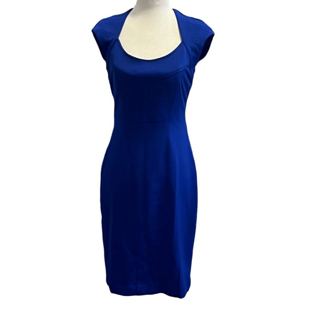 Maggy London Blue Cap Sleeve Shift Dress With Keyhole And Back Zipper Lined